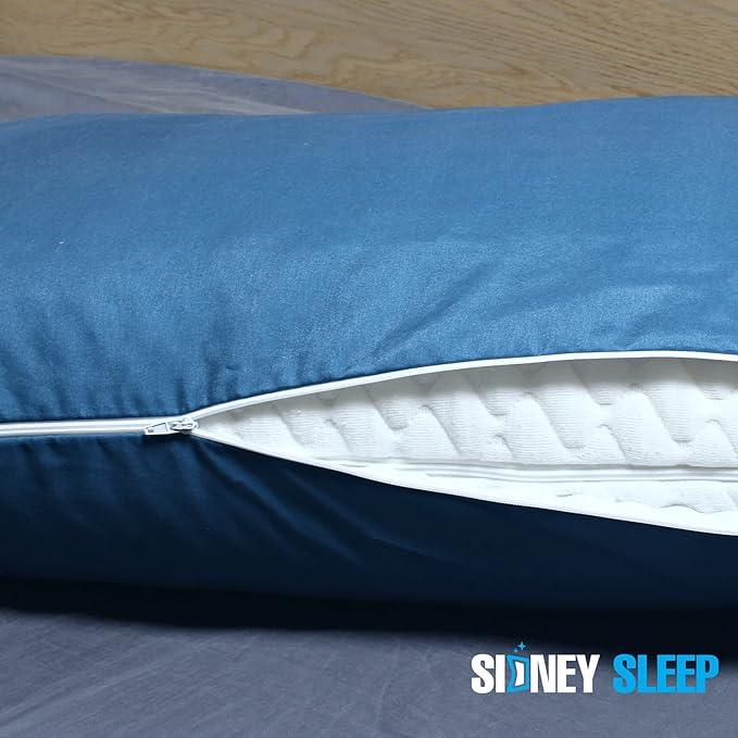 Sidney Sleep Curved Pillow Covers - Full Length Zipper Closure - Premium Soft Brushed Microfiber - 20 x 30 Inches - Fits Curved Side Sleeping Pillows (Queen, Navy)