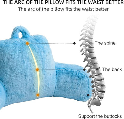 Aimuan Reading Pillow Bed Rest Pillow with Arms Rabbit Fur Cushion for Adults Teens Incline Rest Sitting up & Sleeping Snoring Pillow with Pregnancy Lumbar Back Support (Standard, Blue)