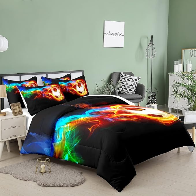 Bodhi Teen Bedding Set Twin,Soccer Comforter Set for Boys,Twin Size Football Comforter Set with Matching Pillowcases,Boys Bedding Set Twin
