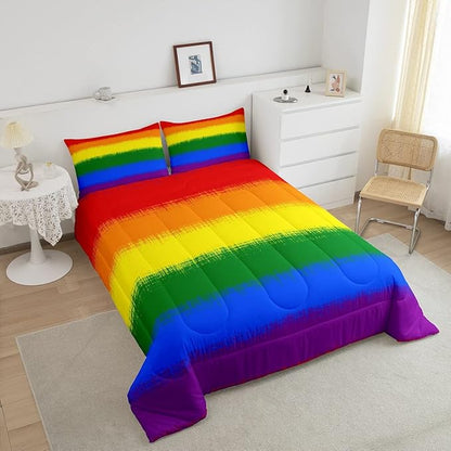 Feelyou Rainbow Bedding Set Colorful Rainbow Comforter Set for Kids Boys Girls Multicolor Comforter Ultra Soft Quilt Set 1 Comforter Set with 2 Pillowcases Queen Size