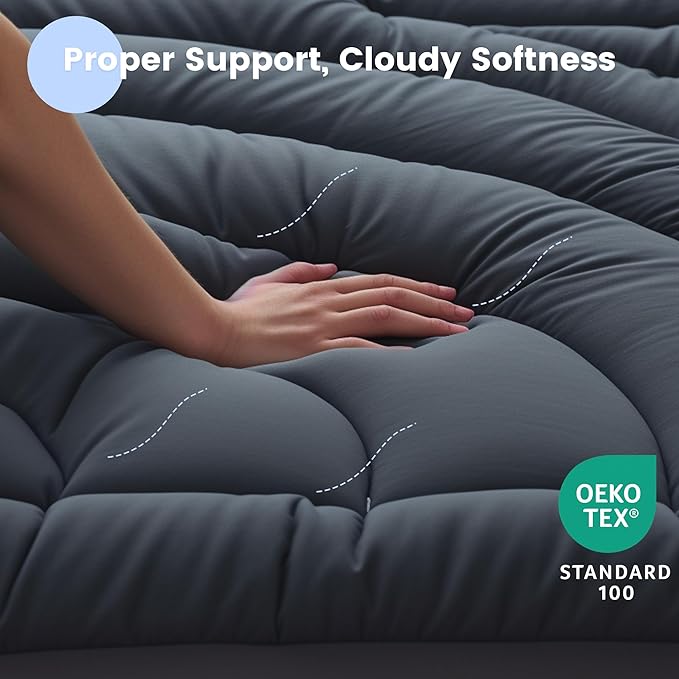 Waterproof Mattress Pad King, Quilted Fitted King Mattress Topper, Five-Layers Noiseless Mattress Protector Cover with 8"-21" Deep Pocket, Machine Washable, Grey, 78x80