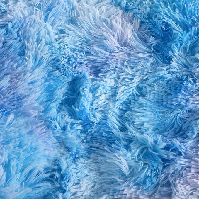 Wajade Fluffy Fuzzy Faux Fur King Size Comforter Set - King Duvet for Warm and Cozy Soft Bedroom 3 Pieces Premium Bedding Comforter Sets Galaxy Blue