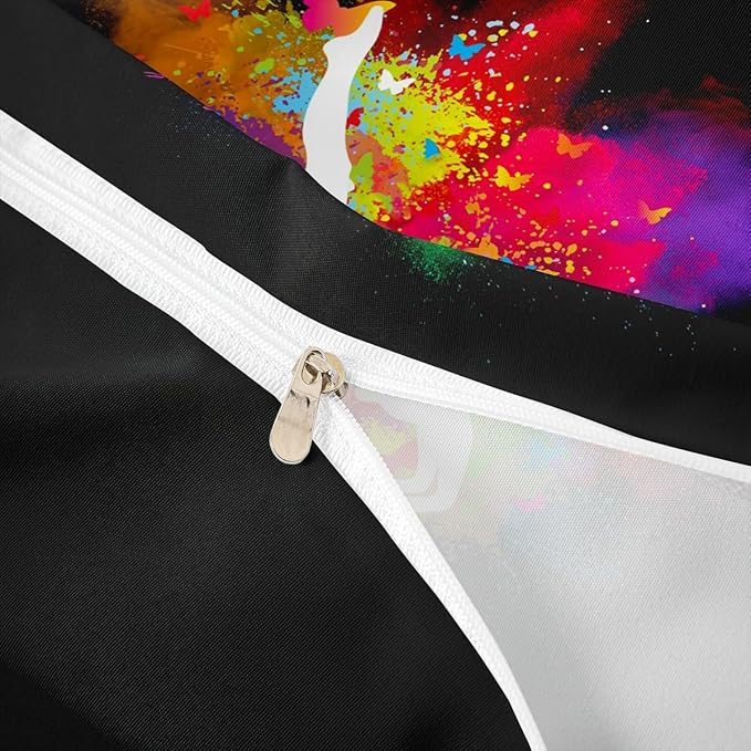 Gymnastics Dance Duvet Cover Twin Size,Rainbow Watercolor Tie Dye Bedding Set for Girls Kids Woman Room Decor,Cheerleading Comforter Cover Yoga Lover Quilt Cover 2pcs with 1 Pillowcase,Black