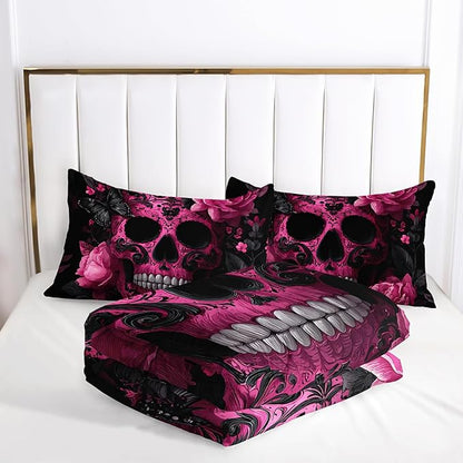 Skull Comforter Full Size,Skull Kids Comforter Set,3Pcs Bedding Set Printed Comforter with 2 Pillowcases,Down Alternative,Soft and Lightweight,for All Seasons