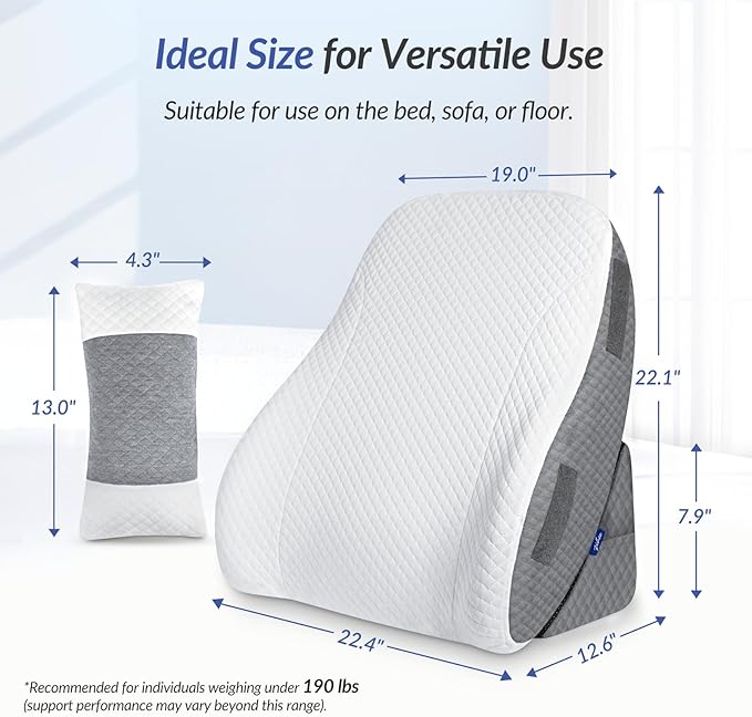 ZIKEE Adjustable Wedge Pillow Headboard Set for Sleeping & After Surgery, Ergonomic Reading Pillow for Sitting in Bed, Bed Wedge with Premium Memory Foam for Back Pain Relief & Support, Leg Elevation