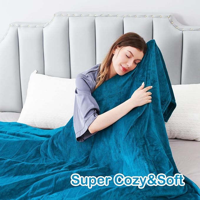 Electric Heated Blanket Twin Size 62”x84”,Soft Warmth Cozy with 5 Heating Settings 10 Hours Auto-Off, One Touch Operation, Machine Washable, Teal/Blue Green