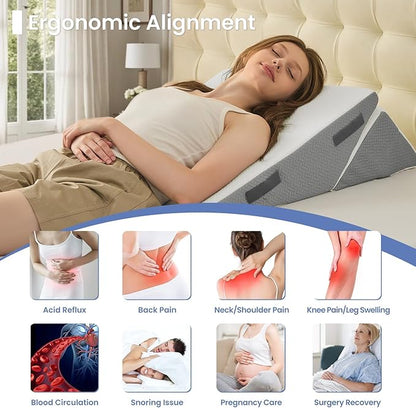 Sasttie Wedge Pillow for After Surgery, Adjustable Bed Wedge Pillow Headboard for Acid Reflux, Sleeping, Neck & Back Support, with Removable Cover, Dark Grey & White