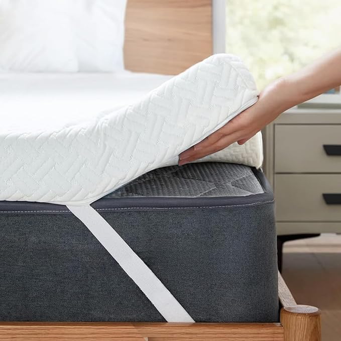 Tiita 3-Inch Mattress Topper Full, Foam Mattress Topper, Removable Mattress Cover, Firm Bed Pad, High Density Foam Mattress Pad, Mattress Protector with 4-Corner Non-Slip Straps