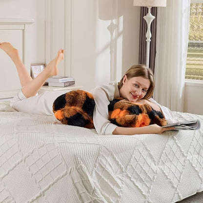 Reading Pillows for Boyfriend Adult,Velvet Back Pillow Bed Wedge Large, Back Rest Support Cushion for Sitting Up in Bed/Couch for Bedrest 18inch-Orange-Black Grid Print