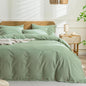 JELLYMONI Cotton Duvet Cover Twin Size - Light Green Comforter Cover with Button 100% Washed Cotton 2PCS Breathable Soft Solid Bedding Set Duvet Cover 68×90in & 1 Pillowcase (NO Comforter)