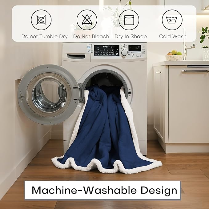 Electric Heated Blanket Full Size 72"x84" - Dual-Sided with Microplush & Sherpa Fabric, 4 Heat Settings & 10 Hours Auto Off, Machine Washable - Dark Blue