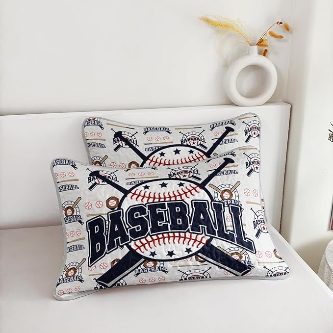 QOOMO Baseball Quilt Set King Size,Sports Bedspread Coverlet Set,Sports Games 3Pcs Bedding Set Printed Quilt with 2 Pillowcases,Soft and Lightweight,for All Seasons