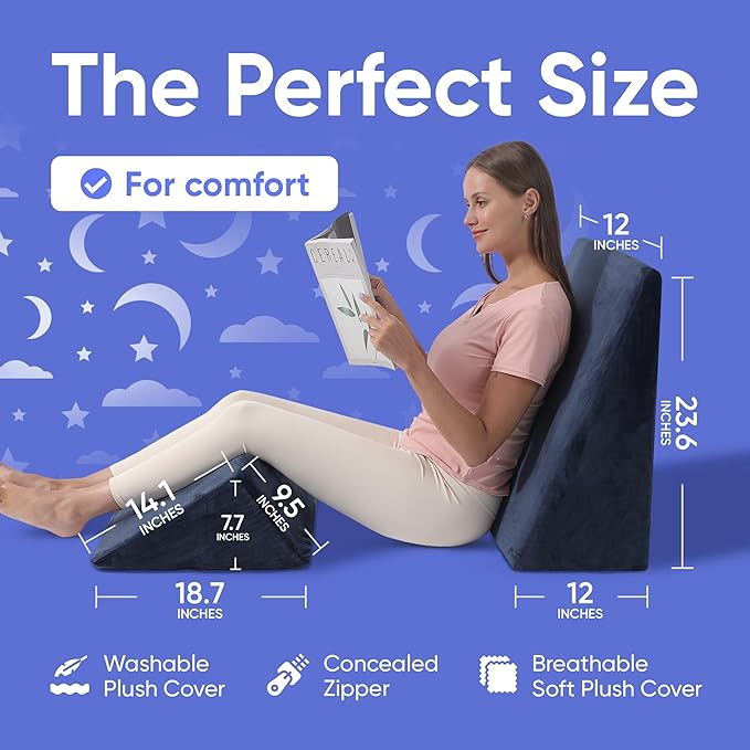 AllSett Health Bed Wedge Pillow – 2 Separate Memory Foam Incline Cushions, System for Legs, Knees and Back Support Pillow