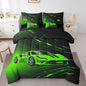 Feelyou Boys Green Race Car 7 Piece Bedding Set Full Size Speed Sports Car Comforter Set with Sheets for Kids Teens Adult Fast and Furious Bed in a Bag Green Ombre Bed Set