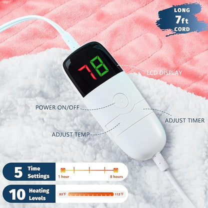 BOMOVA Heated Electric Throw Blanket - 50" x 60" Heating Blanket with 10 Heating Levels & 8 Hours Auto Off, Warm Flannel Blanket, Christmas Birthday Gifts for Women