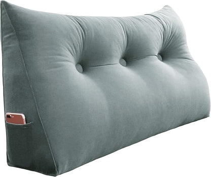 WOWMAX Triangular Headboard Pillow Twin Bed Wedge Pillow for Headboard Large Bolster Pillow for Bed Wedge Pillow Headboard Daybed Pillows with Removable Cover, Velvet (100% Cotton), Gray
