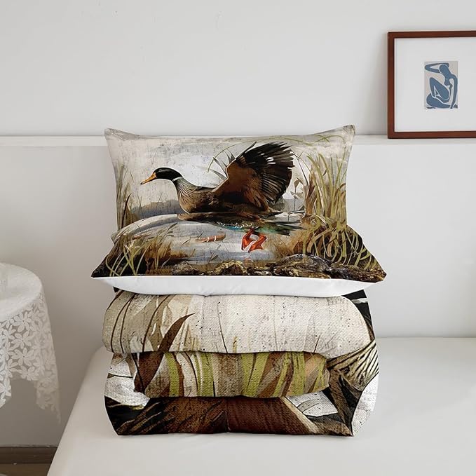 Feelyou Mallard Duck Bedding Set Boys Girls Wild Duck Hunting Comforter Set for Kids Women Men Soft Lodge Cabin Farmhouse Comforter Quilt Room Decor Toddler Size Duvet Set Boys