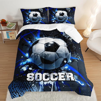 Football Comforter Set King Size,Balls Game Pattern Kids Comforter for Boys Girls Teens Soccer Room Decor,Sports Themed Football Court Bedding Sets with 2 Pillowcases.