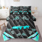 Feelyou Teal Race Car 7 Piece Bedding Set Full Size Extreme Sports Comforter Set with Sheets for Kids Teens Adult Fast and Furious Bed in a Bag Dazzling Flag Bed Set