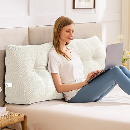 Headboard Pillow Twin, Triangle Pillows for Headboard, Head Board Backrest Wedge Pillow for Reading Sitting Working, Daybed Pillows with Removable Cover for Bed Dorm Sofa, Beige
