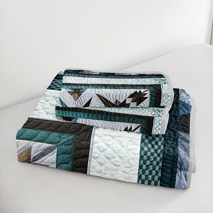 QOOMO Boho Quilt Set Twin Size,Bohemia Bedspread Coverlet Set,Blue Boho 3Pcs Bedding Set Printed Quilt with 2 Pillowcases,Soft and Lightweight,for All Seasons