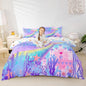 Castle Fairy Mermaid Fish Tail Duvet Cover Queen Size,Rainbow Watercolor Mermaid Scale Bedding Set 3pc,Fantasy Coral Castle Comforter Cover Sea Life Quilt Cover,2 Pillowcases