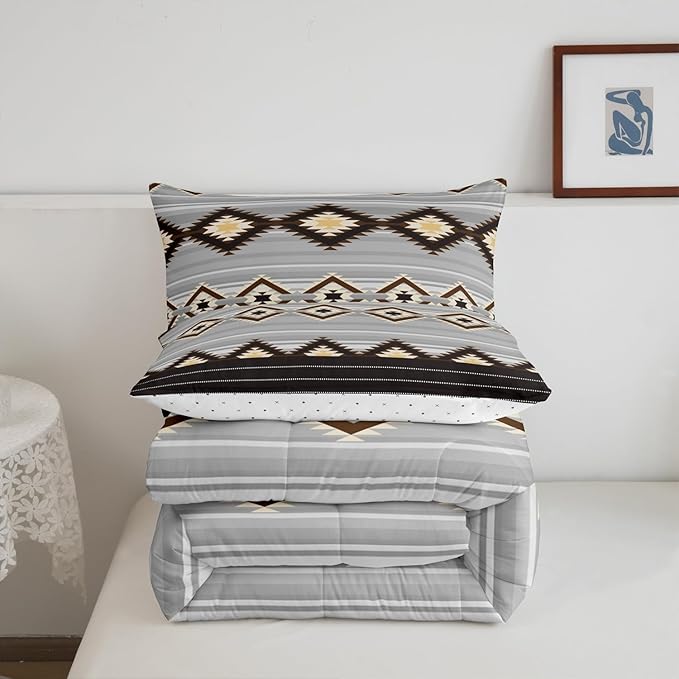Feelyou Southwestern Bedding Set Geometric Comforter Set for Kids Boys Girls Room Decor Tribal Comforter Toddler Size Native American Design Brown Duvet Set 2Pcs