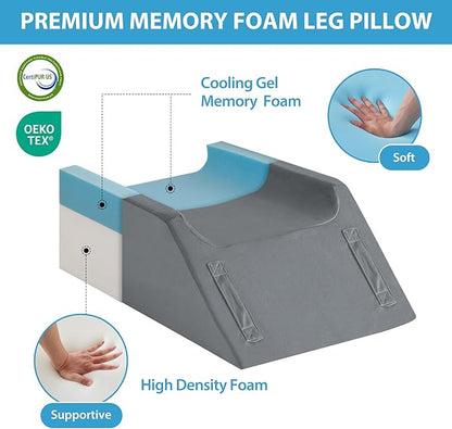 Double Leg Elevation Pillows for After Surgery, Memory Foam Leg Elevating Pillow, Leg Pillow Elevation Blood Circulation, Knee Pillow Wedge Pillow for Back Knee Hip Ankle Pain Relief, Grey