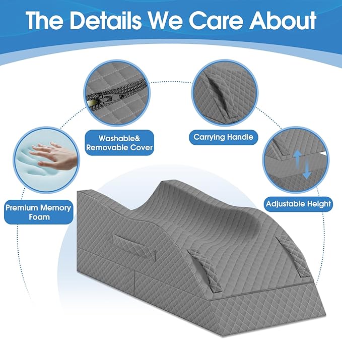 Elevation Pillows for Leg After Surgery, Memory Foam Adjustable Wedge Pillow for Injury or Rest, Ankle Pillow for Sleeping Blood Circulation Full Grey/Single Leg