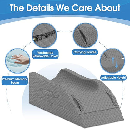 Elevation Pillows for Leg After Surgery, Memory Foam Adjustable Wedge Pillow for Injury or Rest, Ankle Pillow for Sleeping Blood Circulation Full Grey/Single Leg