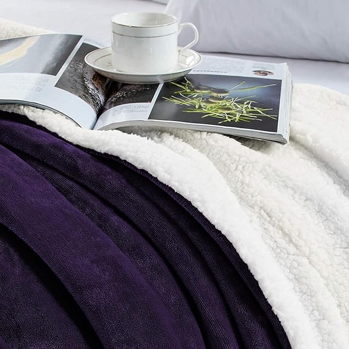 IR Imperial Rooms Sherpa Fleece Throw Blanket for Couch - Soft and Fuzzy Purple Blanket for Winter - Reversible Thick and Warm Fluffy Throw Blankets for Bed, Sofa, Camping and Travel, 50x60 Inches
