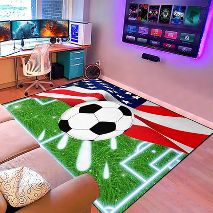 Soccer Rugs for Boys Bedroom - Sports Rug for Boys Bedroom Decor Football Carpet, Football Room Decor for Teens Kids Carpet, Soccer Field Carpet for Playroom Living Room, 4.5x6 Feet