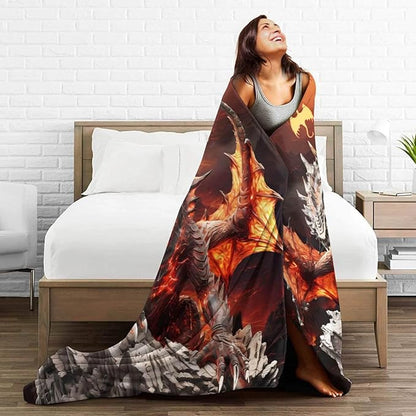 Custom Dragon Blanket with Name for Boys Girls, Personalized Cute Dragon Themed Design Printed Throw Blankets for Kids Lap, Chair, Giftable Blanket, 30"x 40"