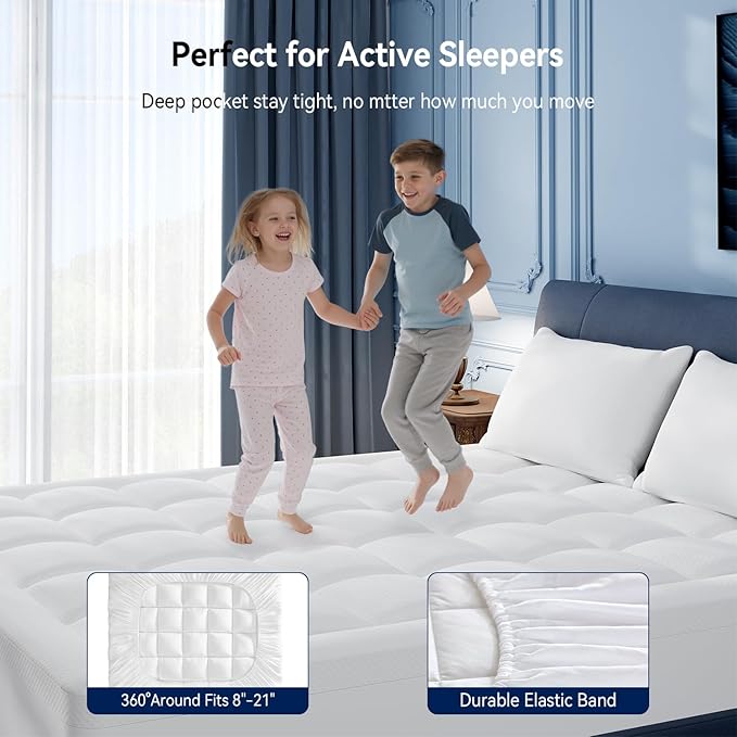 ELEMUSE 3 Inch Cooling Memory Foam Mattress Topper Queen, 2 Inch Pressure-Relieving Memory Foam and 1 Inch Thick Soft Viscose Made from Bamboo Pillow Top for Hot Sleepers, Removable & Washable Cover