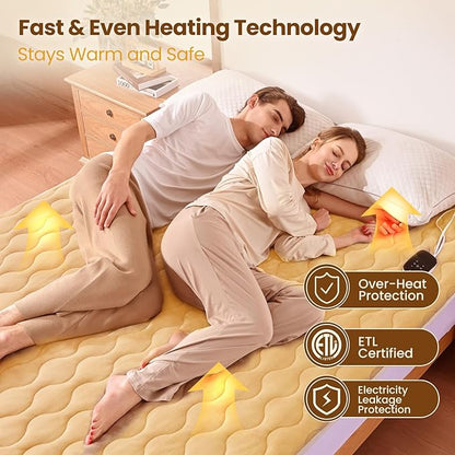 Bearhug King Heated Mattress Pad, Dual Control Bed Warmer with 10 Heat Level, Auto Shut Off Timer, Zipper Electric Mattress Pad with Deep Pocket Up to 18", ETL Certified, Machine Wash 78" x 80", Brown