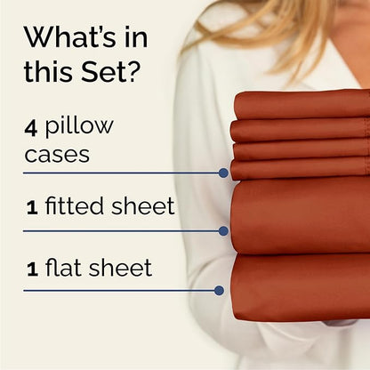 Cal King 6 Piece Sheet Set - Comfy Breathable & Cooling - Soft Hotel Luxury Bedding Set with 8-16 Inch Deep Pockets - 1 Flat & 1 Fitted Sheet & 4 Pillowcases - Wrinkle Free & Easy Care - Terracotta