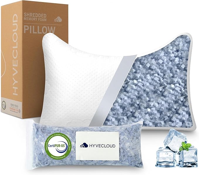 Shredded Memory Foam Pillows for Deep Sleep Bed Pillow forNeck Support with Removable & Washable Cover, Cooling Pillow for Neck PainRelief Pillow for Shoulder & Back & Side Support