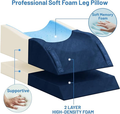 Double Leg Elevation Pillows, Wedge Pillow for After Surgery, Memory Foam Support Adjustable, Comfort Care for Back Knee Hip Ankles Pain, Knee Pillow for Sleeping Blood Circulation Blue