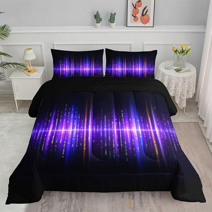 Geometric Stripes Comforter Set Purple Gradient Lines Printed Bedding Set with 1 Comforter and 2 Pillowcases for Boys and Girls Bedroom All Season(Line Twin)