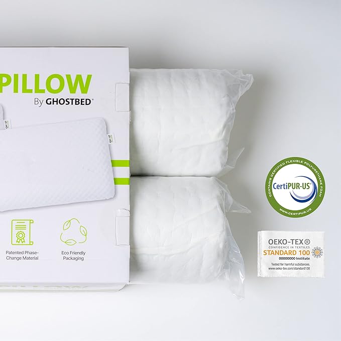 GhostBed Medium Firm Cooling Memory Foam Pillows - Queen Size Set of 2, Ventilated with Washable Cover - Ideal Bed Pillows for Stomach, Back, and Side Sleepers - Premium Cooling Pillows 2 Pack