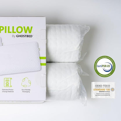 GhostBed Medium Firm Cooling Memory Foam Pillows - Queen Size Set of 2, Ventilated with Washable Cover - Ideal Bed Pillows for Stomach, Back, and Side Sleepers - Premium Cooling Pillows 2 Pack