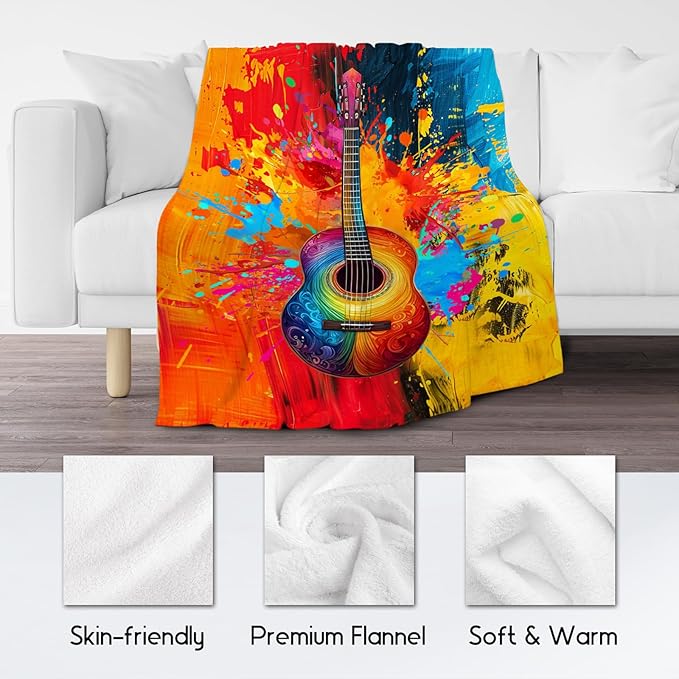 Blanket for Boys Guitar Blankets Gifts - 40x50 Inches Cozy Soft Fleece Throw for Room Decor Sofa