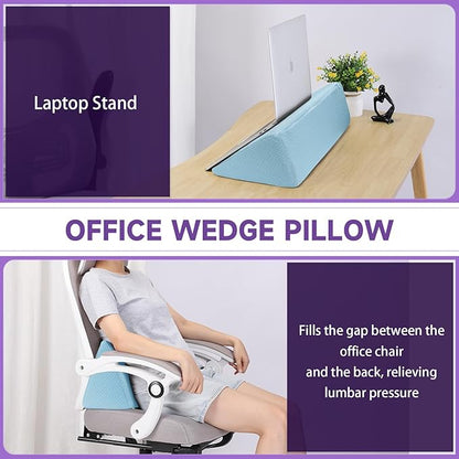 Small Wedge Pillow, Small Wedge Pillow for Sleeping, Foam Wedge for Yoga, Laptop, Memory Foam Positioning, Foam Pillow for Chair, Provide Support and Relieve Fatigue(Blue-17.7")