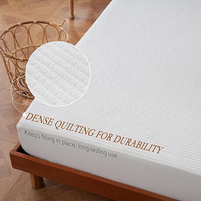 YOUR MOON Natural Wool Mattress Pad Full – 200GSM Organic Australian Wool Mattress Topper, Quilted Fitted Mattress Bed Cover with 16" Deep Pocket, Hypoallergenic Cotton Cover (White)