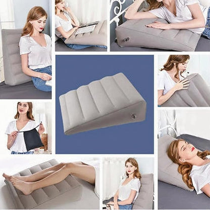 QISHENG - Inflatable Wedge Pillow, Lightweight Portable & Washable Travel Wedge Pillow for Sleeping, Reading, Camping, Back Pain Relief, Post-Surgery, Snoring and Leg Support (Grey)