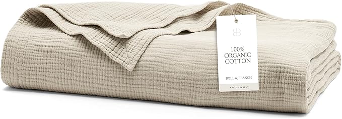 BOLL & BRANCH Dream Bed Blanket - Twin/Twin XL, Sand - Luxury 100% Organic Cotton - Soft, Lightweight and Breathable - Cloud-Like Touch