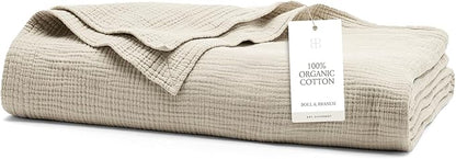 BOLL & BRANCH Dream Bed Blanket - Twin/Twin XL, Sand - Luxury 100% Organic Cotton - Soft, Lightweight and Breathable - Cloud-Like Touch