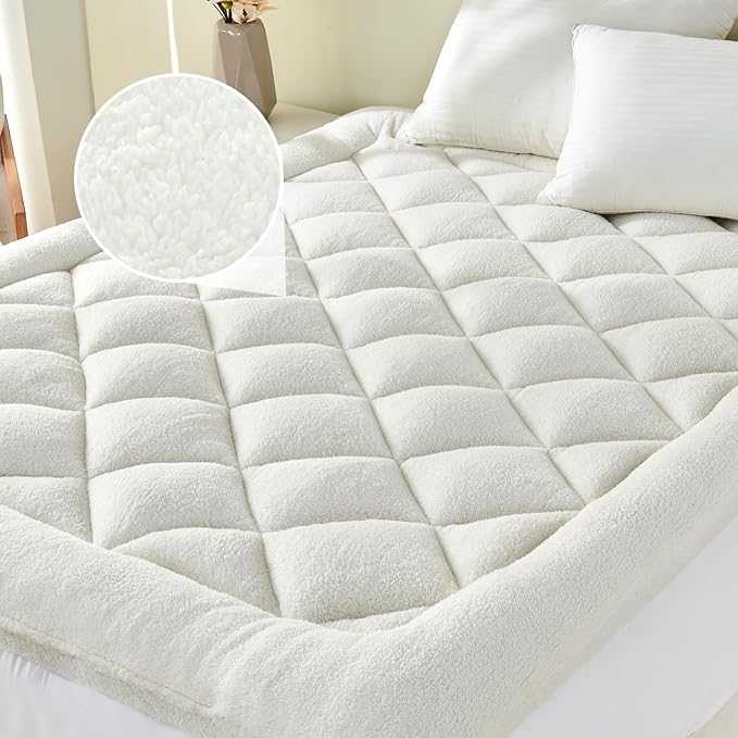 Mattress Topper California King for Back Pain Thick Mattress Pad Cover Sherpa Plush Pillow Top Down Alternative Fill Mattress Cover with 8-22 Inch Deep Pocket