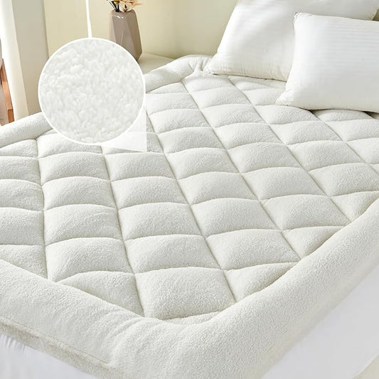Mattress Topper King for Back Pain Thick Mattress Pad Cover Protector Sherpa Plush Pillow Top Down Alternative Fill Mattress Cover with 8-22 Inch Deep Pocket