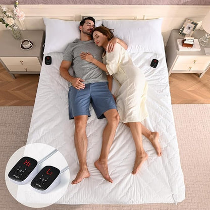 Bearhug Electric Heated Mattress Pads King Size Dual Controllers 78”×80” Waterproof Bed Warmer 21” Deep Pocket 10 Heat Settings 12-Hour Timer Machine Washable White